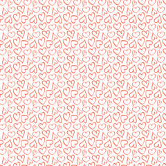 Fototapeta premium Valentins day seamless pattern with pink doodle hearts. Vector hand drawn elements