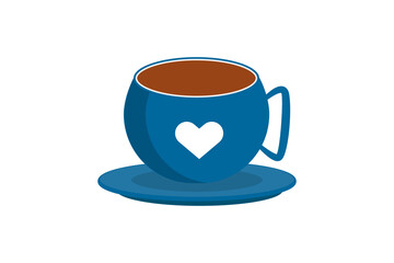 cute cartoon colorful  tea cup with tea and saucer isolated on white background vector illustration. 

