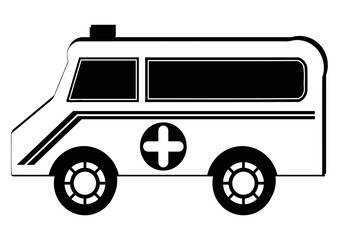 Ambulance that takes patients to the hospital, vector graphic design in black and white color.