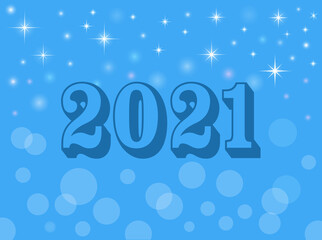 Number of the coming new year. Blue numbers on a blue background with stars and lens flares. Can be used for a calendar, poster, postcard.