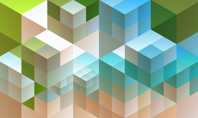 Blue and green colored cube geometric pattern background