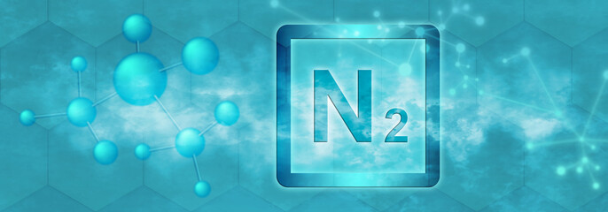 N2 symbol. Nitrogen molecule - obrazy, fototapety, plakaty