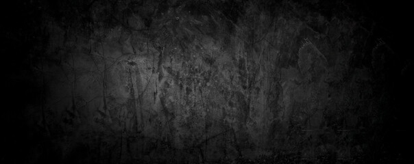 Old wall texture cement dark black gray panorama background abstract grey color design are light with white gradient background.