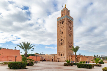 Fototapeta na wymiar Koutoubia Mosque minaret in medina quarter of Marrakesh, Morocco