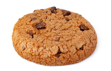 Close up of chocolate chip cookie isolated on white