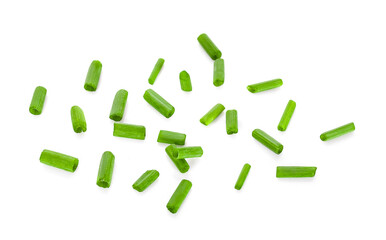  cut green onions isolated on white background