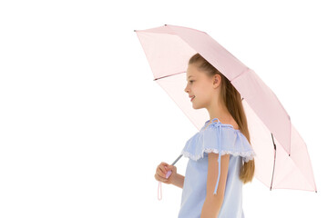 Beautiful Teen Girl Standing with Opened Umbrella