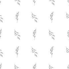 Doodle simple vector seamless pattern of hand-drawn leaves. Seamless pattern of hand-drawn branches. Big floral botanical set. Isolated on white background.