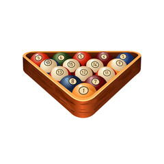 Pooling billiard balls on a wooden rack is a commonly used starting position. Vector illustration