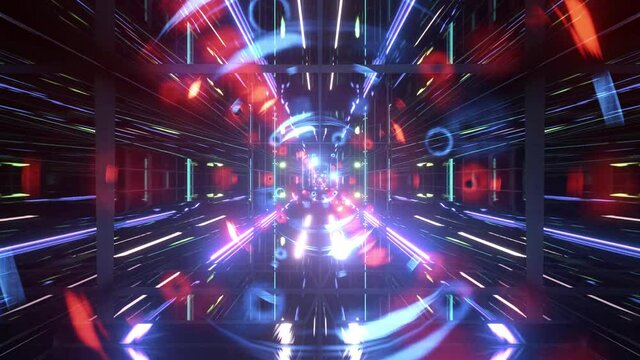 Glowing flares and bubbles through tunnel 3d ilustration vj loop
