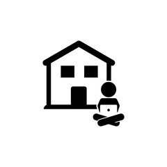 Fototapeta premium Work from home - Remote work online icon, sign - Coronavirus quarantine preventive measures for social distancing - person working on laptop at home icon.
