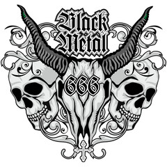 Gothic sign with horned skull, grunge vintage design t shirts