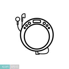 Portable CD player with earphone vector icon