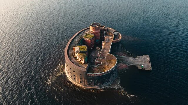 Aerial view of the brick fort Alexander. Kronstadt.