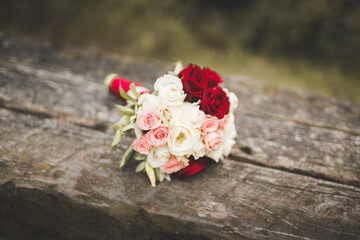 Wonderful luxury wedding bouquet of different flowers