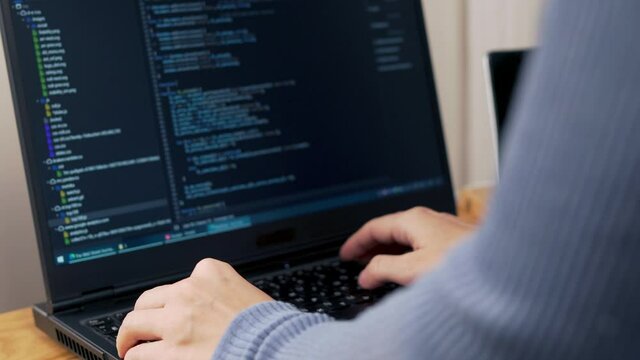 The Female Debugger Programmer Writes Program Code. The Program Debugging Process. Developer Programmer Writes Script, Encodes.