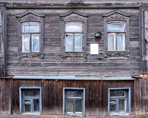 Old wooden house facade front view