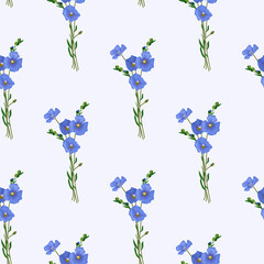 Obraz na płótnie Canvas Hand drawn vector seamless pattern of flax plant with flowers