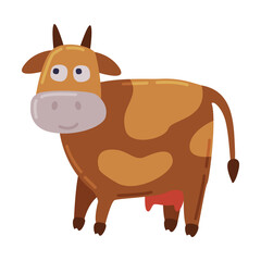 Brown Spotted Cow, Dairy Cattle Animal Husbandry Breeding Cartoon Style Vector Illustration