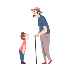 Fototapeta premium Grandfather and Grandson Spending Pastime Time Together, Grandparent Communicating with his Grandchild Cartoon Style Vector Illustration