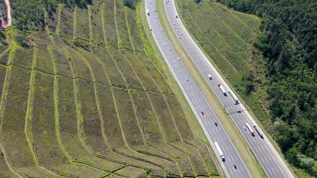 Highway of Bandeirantes, Sao Paulo, Brazil. Freeway landscape. Road scene in the countryside. Highway of Bandeirantes, Sao Paulo, Brazil. Freeway landscape. Road scene in the countryside.Highway view.