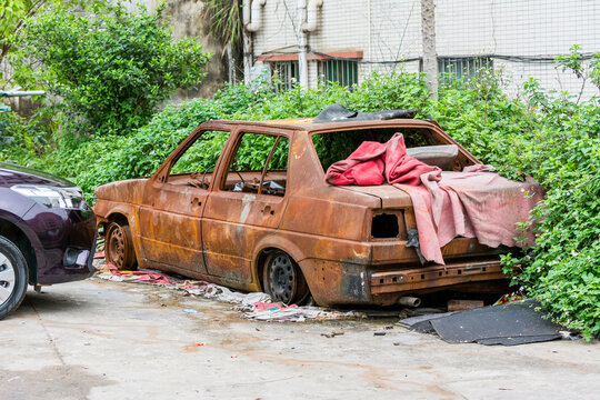 An abandoned car in Shenzhen, China