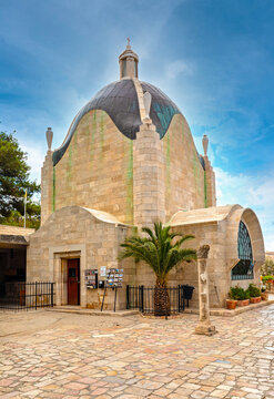 Dominus Flevit Church and sanctuary on Mount of Olives opposite walls of the Old City of Jerusalem, Israel
