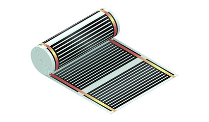 Realistic vector illustration underfloor heating roll isolated on white background. Infrared floor heating system vector icon in flat cartoon style. 3D isometric floor heating roll vector illustration