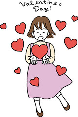 バレンタインデー　ハートを持つ女の子のイラスト Clip art of a girl holding a heart on Valentine's Day