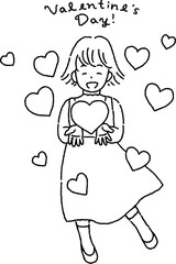 バレンタインデー　ハートを持つ女の子のイラスト Clip art of a girl holding a heart on Valentine's Day