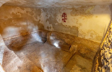 Burial chamber Interior of Garden Tomb considered as place of burial and resurrection of Jesus...