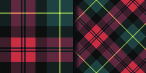 Seamless vector two plaid patterns. Christmas green and red tartan pattern. New year traditional backgrounds. For packaging, fabric, textile, cover etc.