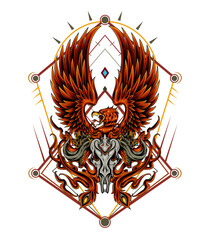 Mythical bird Phoenix. Alchemy symbol. Tattoo, textile, poster design