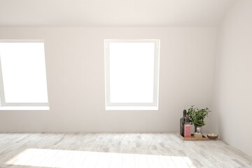White empty room. Scandinavian interior design. 3D illustration
