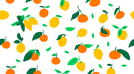 Lemons and oranges seamless pattern. Hand drawn citron objects for textile, , backdrop, wallpaper, background, print, fabric. Flat style.