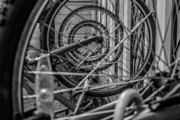 close up of a bicycle wheel - 401371923