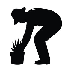 A gardener with plant pot silhouette vector