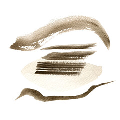Watercolor abstract hand drawn illustration with sandy textured shape and sepia flakes. A brown square picture with a white background.