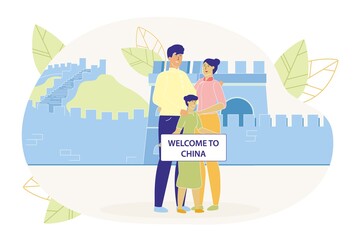 Family Members Standing near China Great Wall.