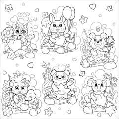 Obraz premium little cute animals, coloring book, funny illustration