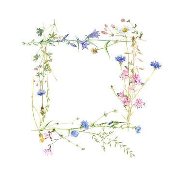 Square Frame With Watercolor Meadow Flowers