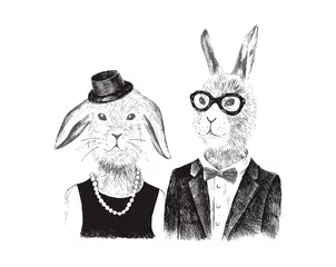 Fotobehang Couple of bunnies hipsters © Marina Gorskaya