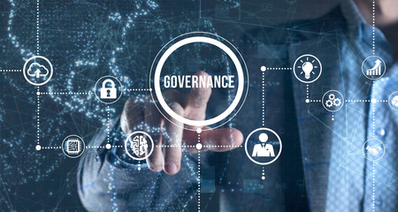 Internet, business, Technology and network concept.virtual screen of the future and sees the inscription: Governance