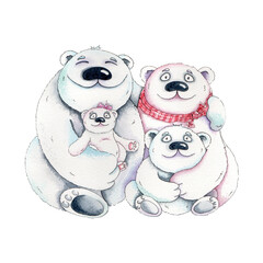 Family of polar bears. Satisfied dad. Watercolor. Family look Number one