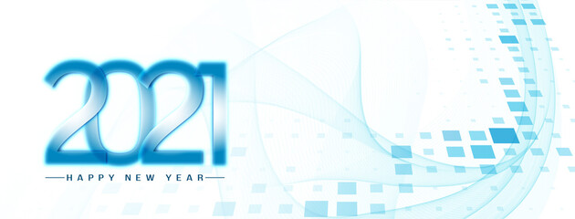 Happy new year 2021 blue wavy banner design