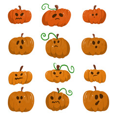 Set pumpkin New icon art illustration design. New simple popular cartoon game and children book style.