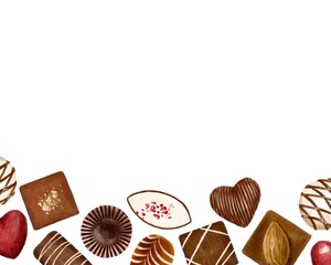 いろいろなチョコレートのフレーム　水彩風イラスト