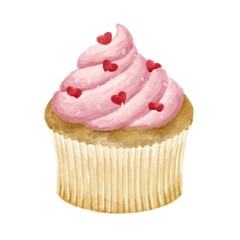 かわいいハートのカップケーキ　水彩風イラスト