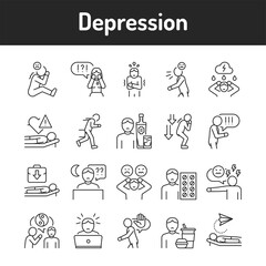 Depression color line icons set. Pictograms for web page, mobile app, promo.