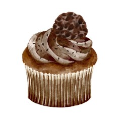 チョコレートのカップケーキ　水彩風イラスト